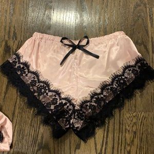 pink and black lace shorts